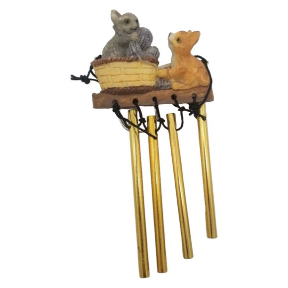 Wind Chimes Two Kittens Playing with Yarn Balls Basket Metal Rod  Resin 7.5" - Picture 4 of 6